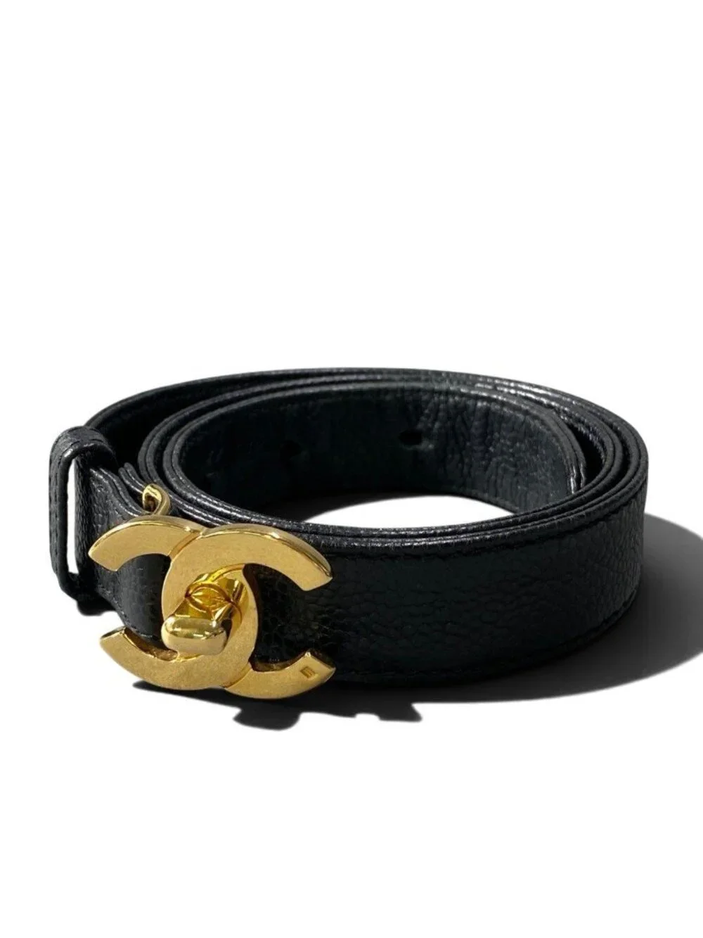 Chanel Turnlock Caviar Leather High Waist Belt 25 65 Black Gold
